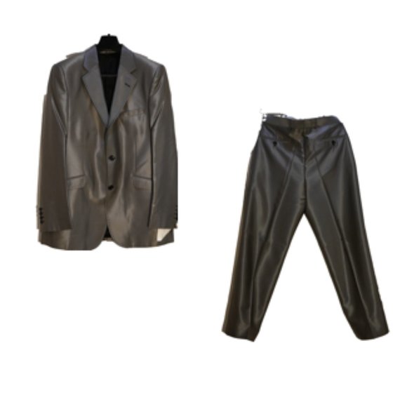 Ae Carismaen Men's Stripe Notch Lapel Single Breasted Suit Size XL Metallic Gray - Picture 1 of 6